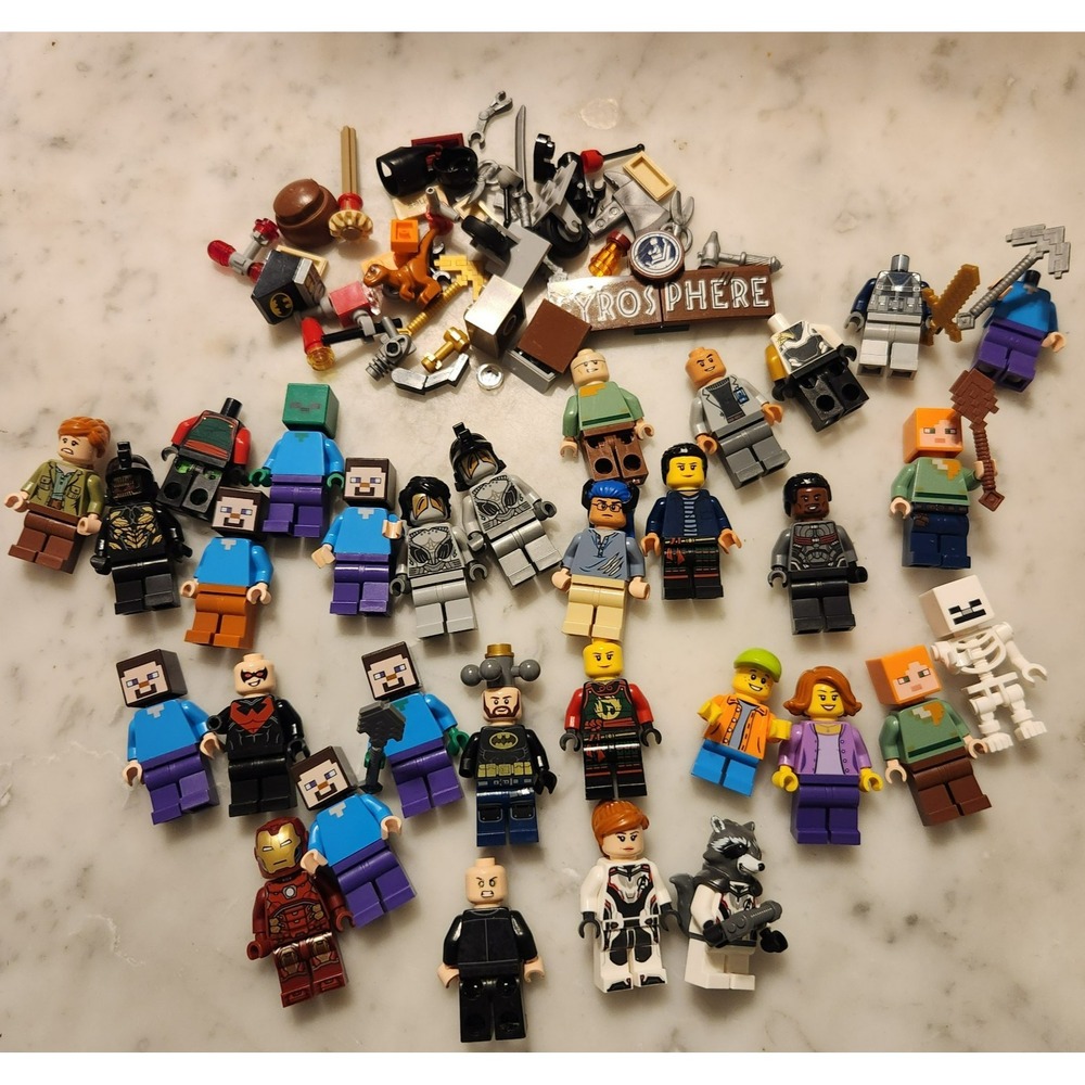 LEGO Minifigures Lot 25+ Minecraft Marvel Avengers Batman Jurassic Accessories